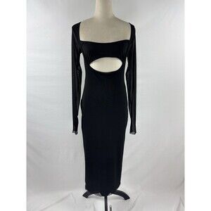 AFRM Kellen Cut Out Dress Black Small Mesh Sheer Long Sleeve Maxi